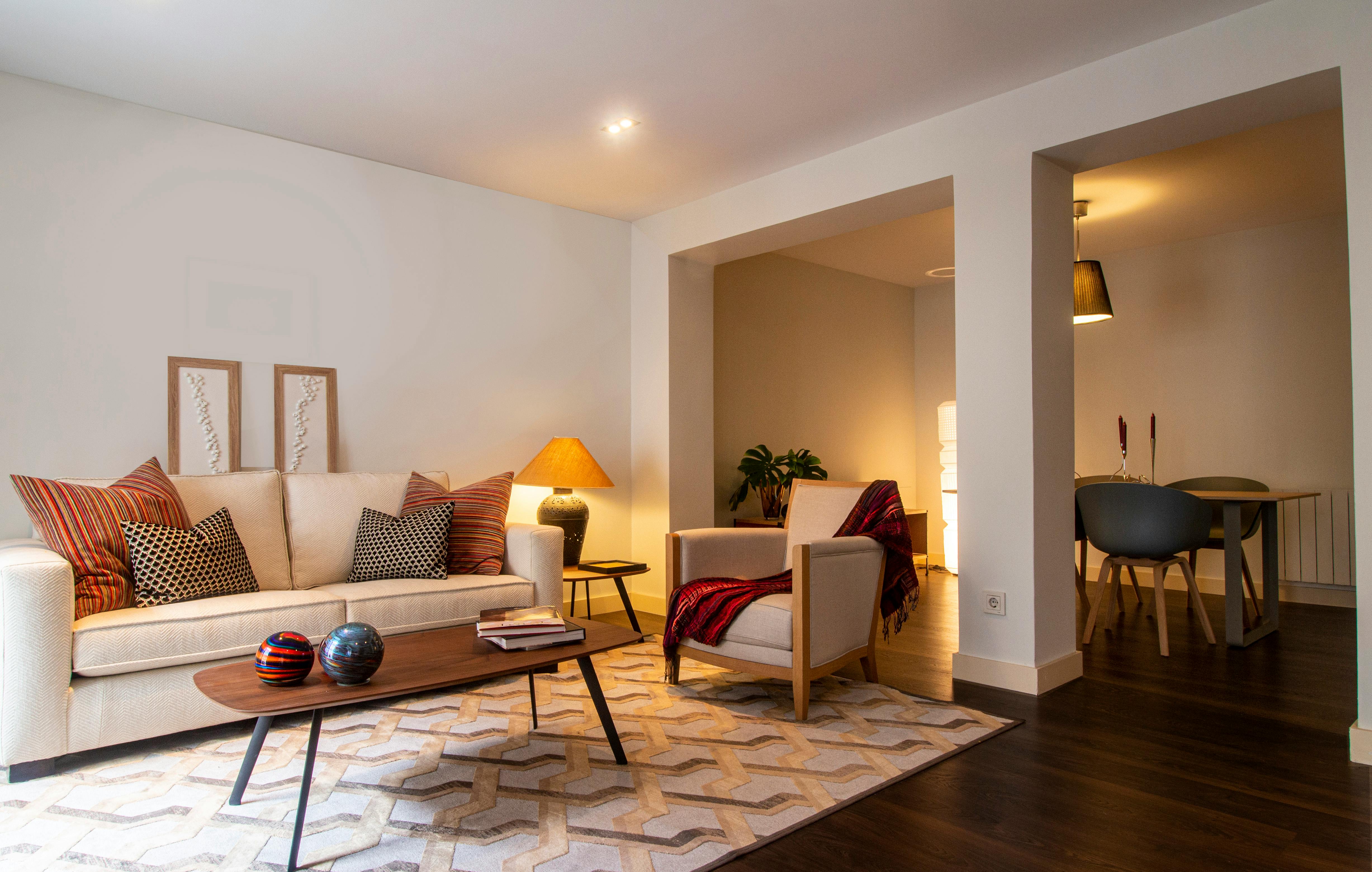 Furnished living room with a rug